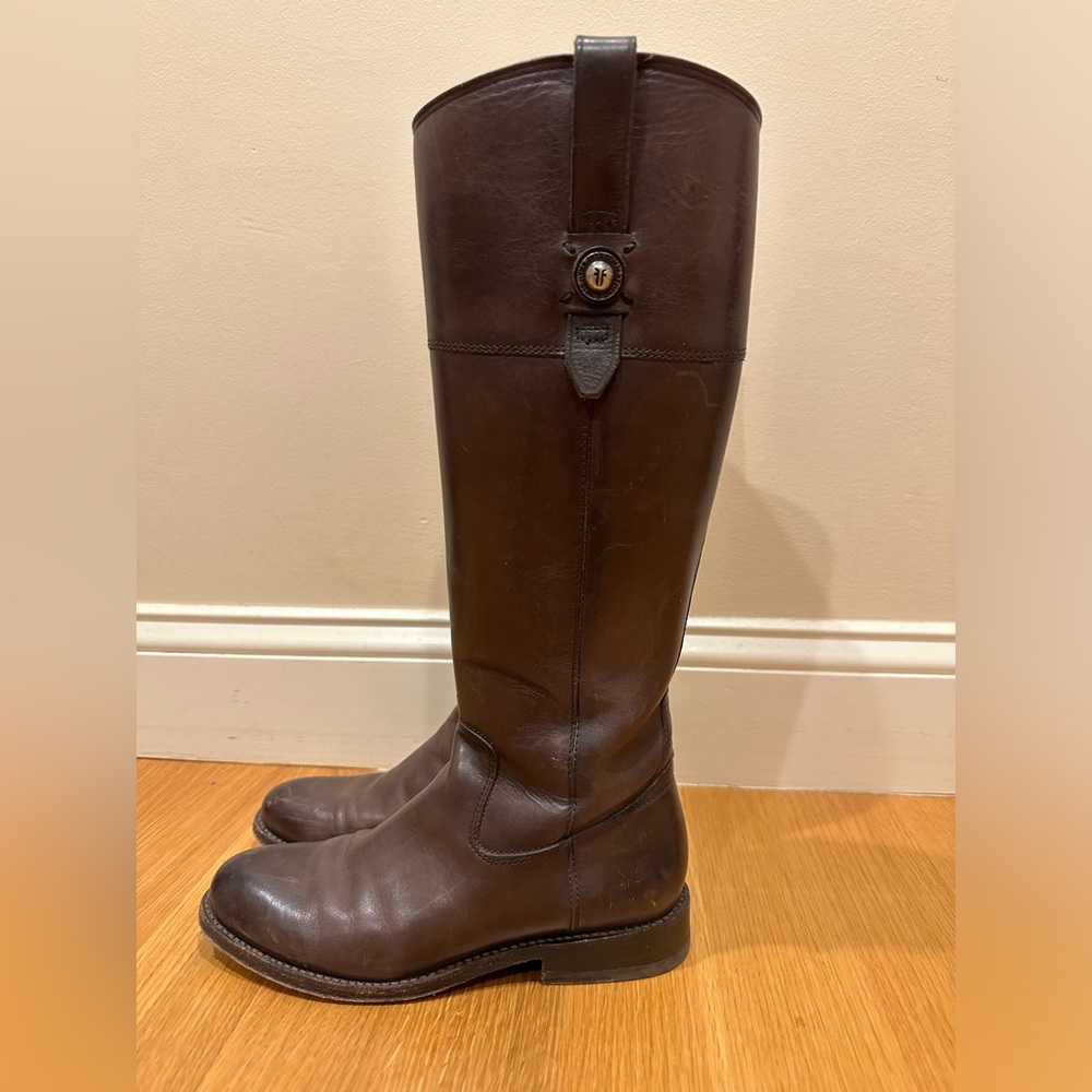 Frye Knee High Brown Leather Button Riding Boots